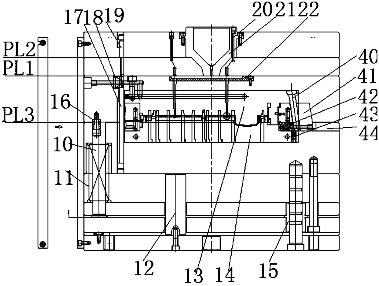 Front mold slide injection mold