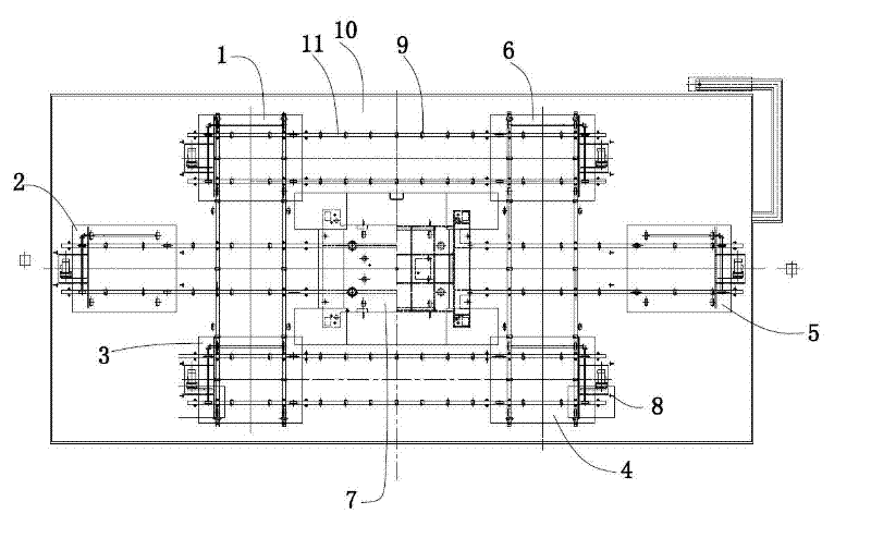 Multiple-mould changing system in triangular arrangement