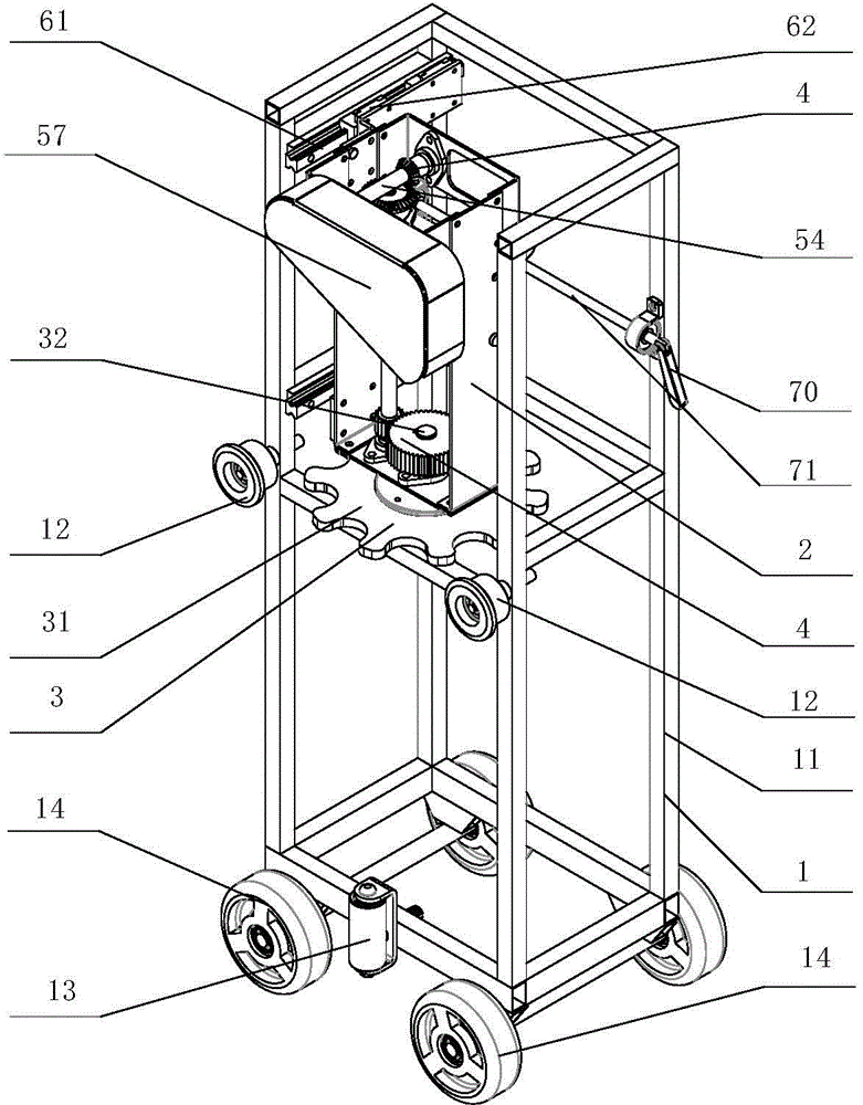 Flat-axis gear train vertical continuous bobbin pressing device of doffer