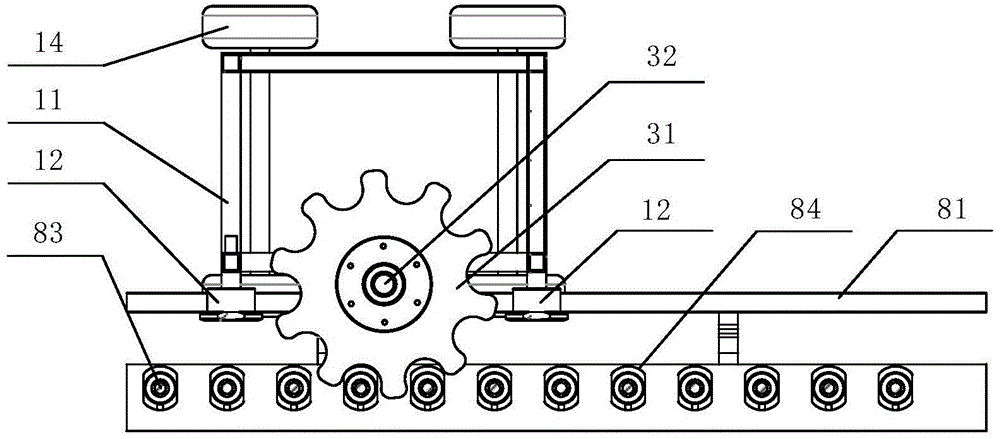 Flat-axis gear train vertical continuous bobbin pressing device of doffer