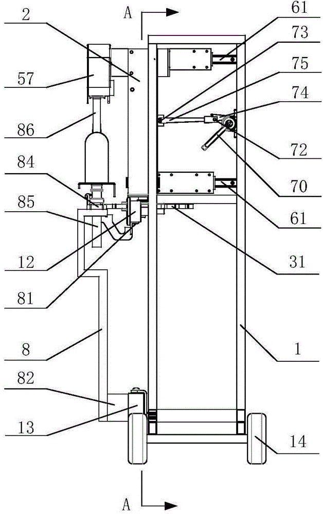 Flat-axis gear train vertical continuous bobbin pressing device of doffer