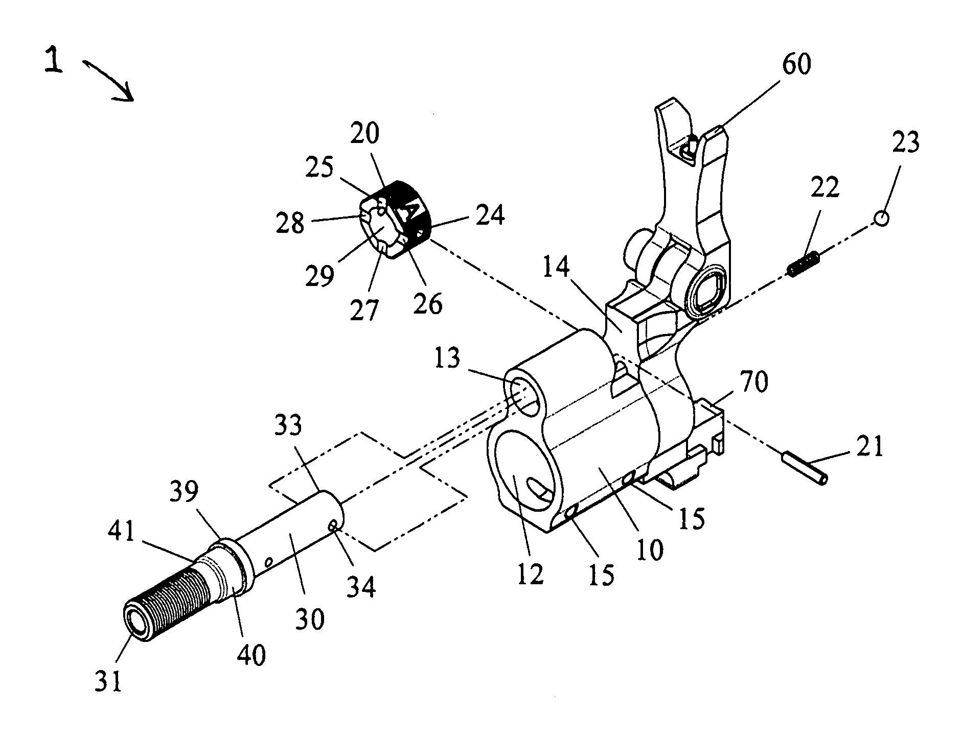 Adjustable gas block for an indirect gas operated firearm