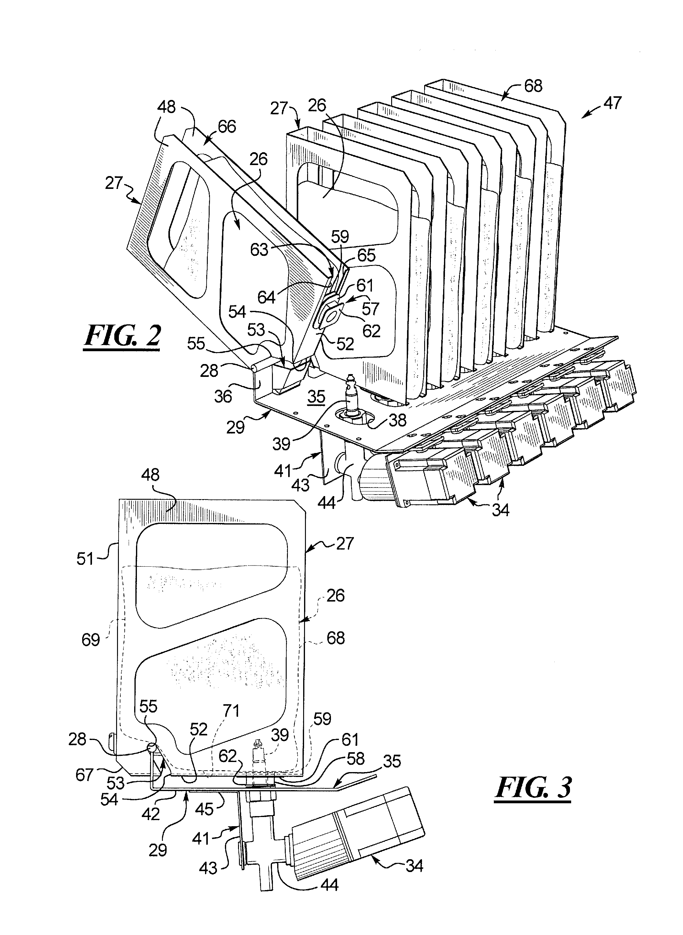 Shelving systems and holders for flexible bags for containing fluid for use in fluid dispensing systems