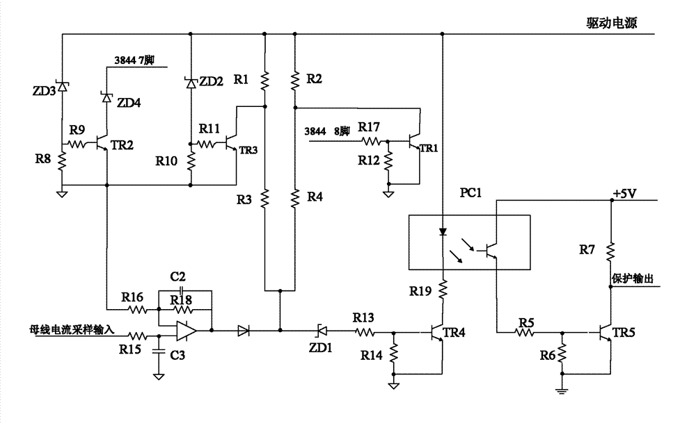 Frequency converter drive protecting circuit