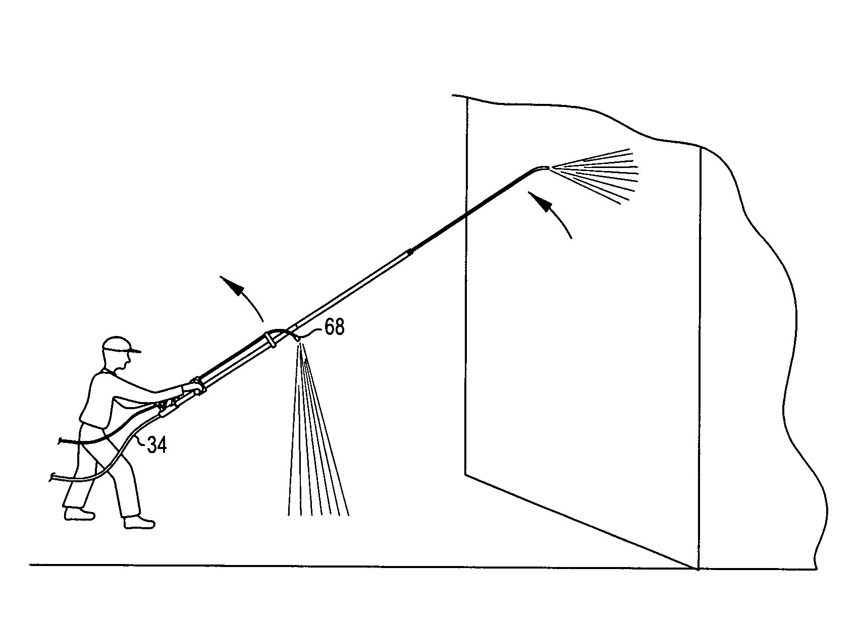 Variable reactive force arrangement for pole mounted, pressure washing lances