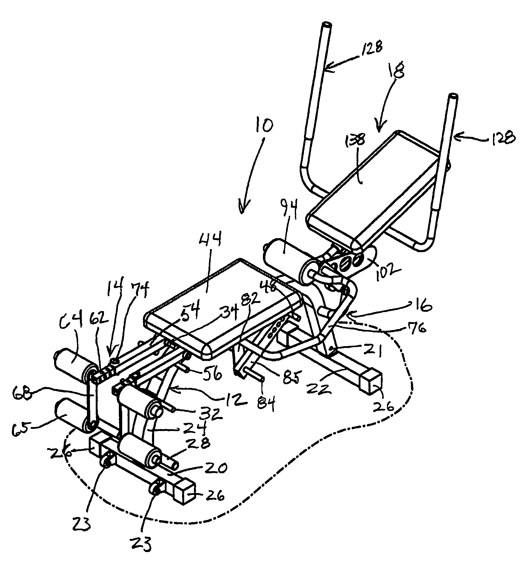 Exercise machine with compound abdominal movement