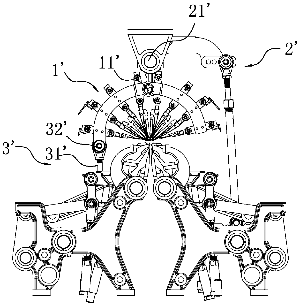 Warp knitting machine with bilaterally-driven guide bar-bed assembly