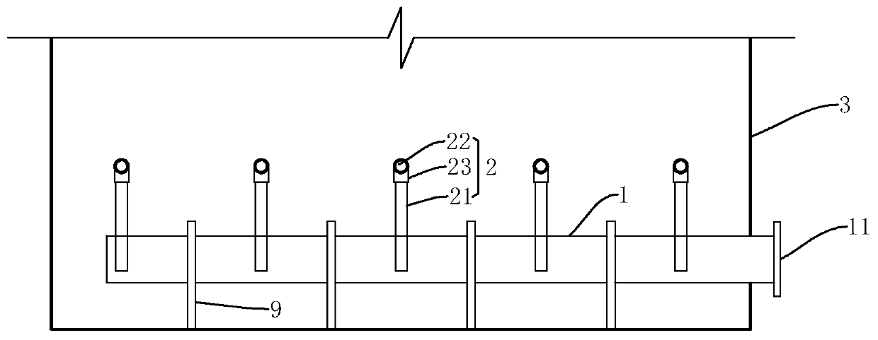 Novel biological filter tank backwashing gas distribution pipeline system and aeration biological filter tank