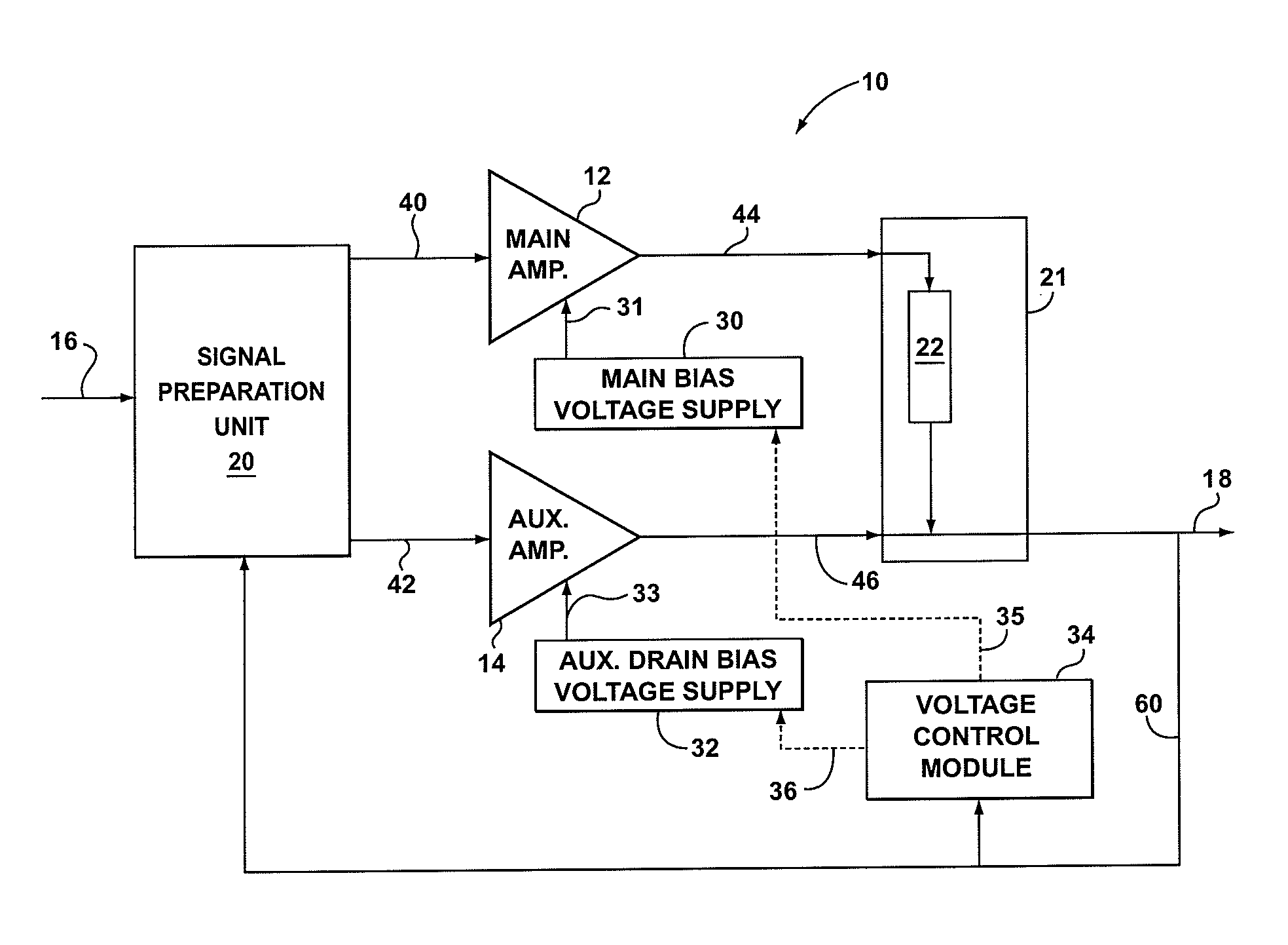 Doherty amplifier with drain bias supply modulation