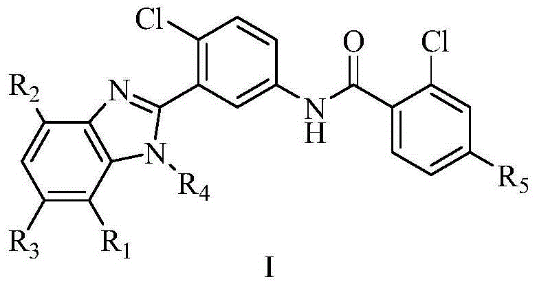 Diaryl amide compound containing benzimidazole group as well as synthesis and application of diaryl amide compound