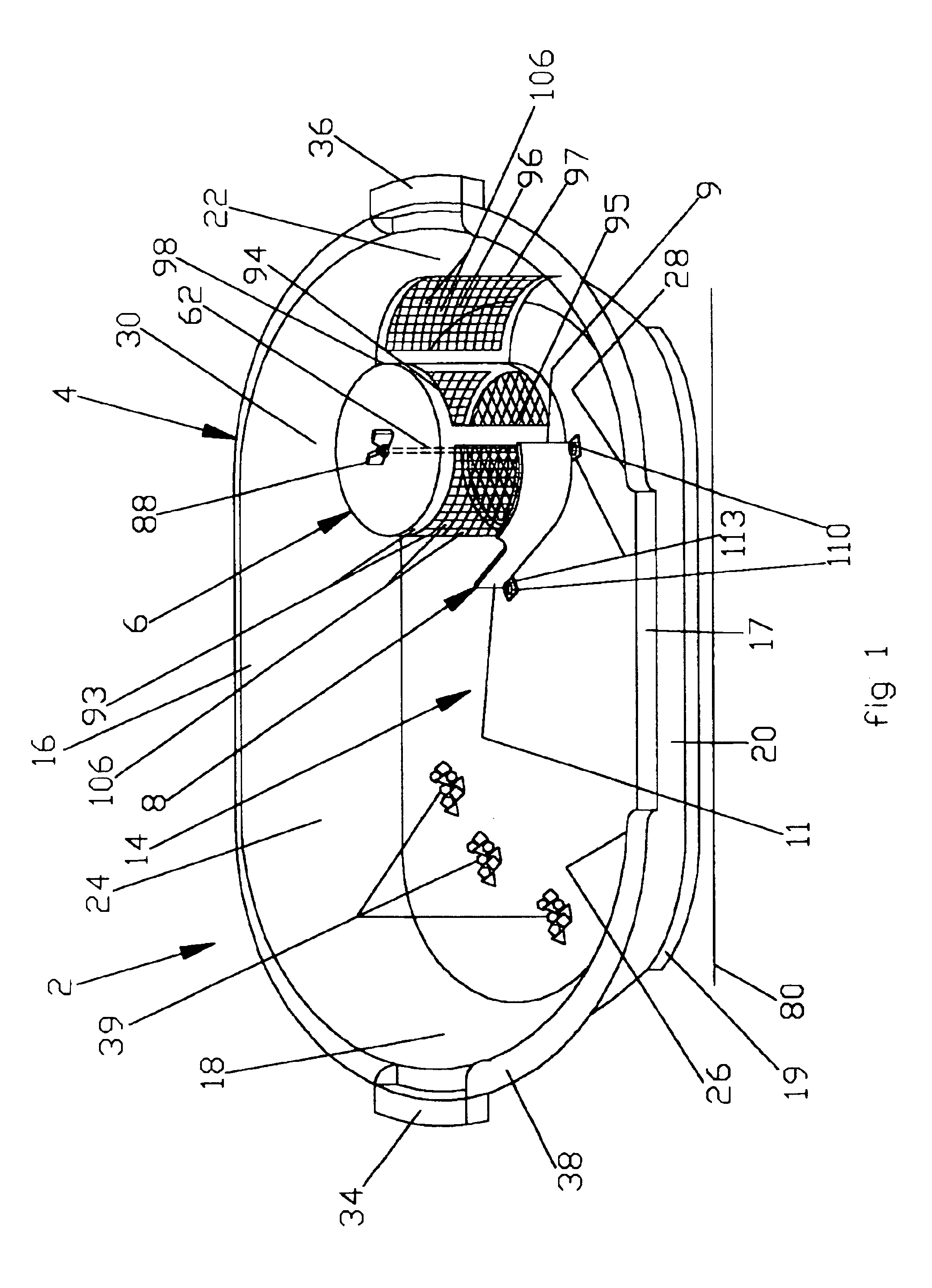 Animal waste receptacle having vibration directed flow