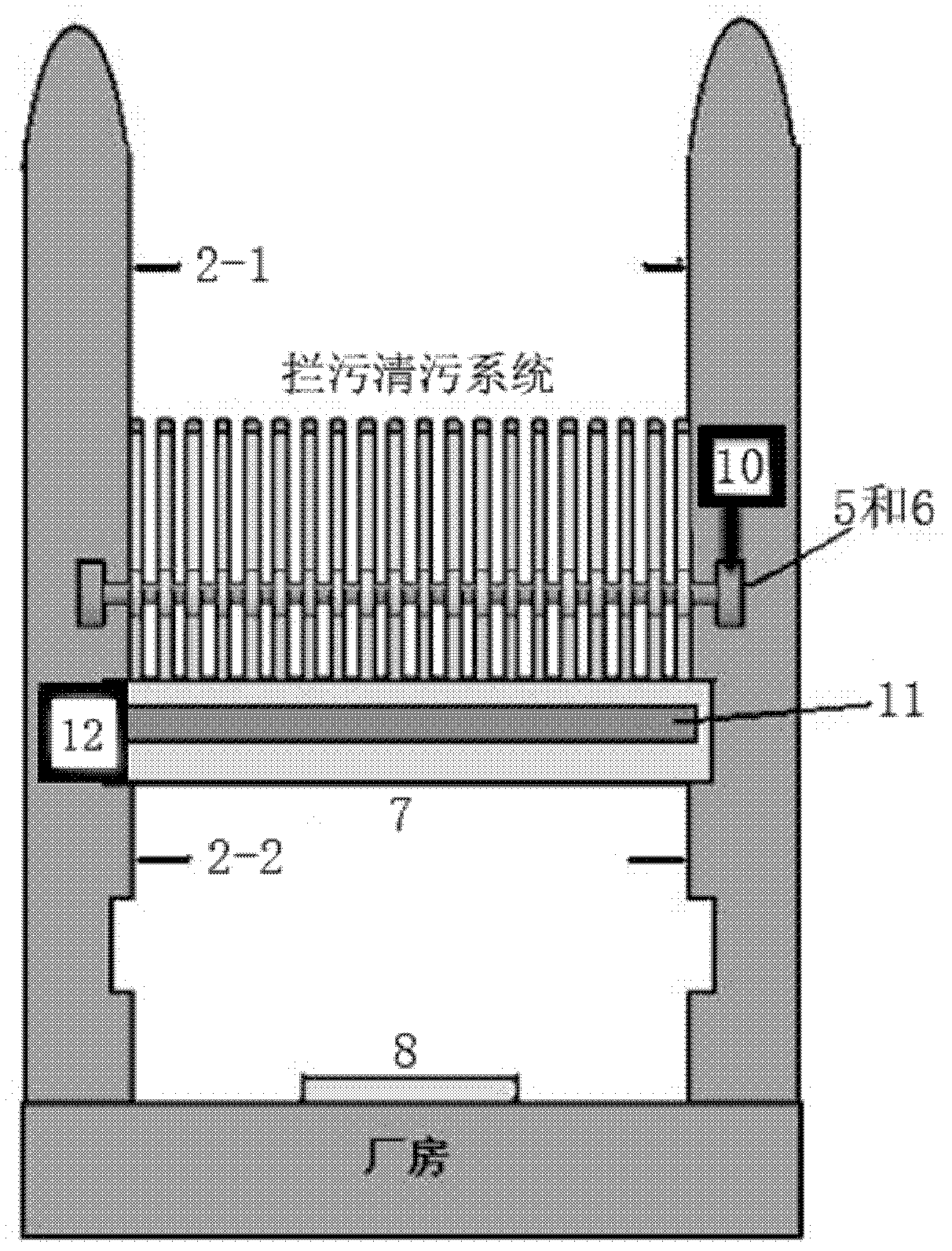 Fold-line-shaped and fan-shaped biaxial rotary sewage blocking and sewage cleaning system
