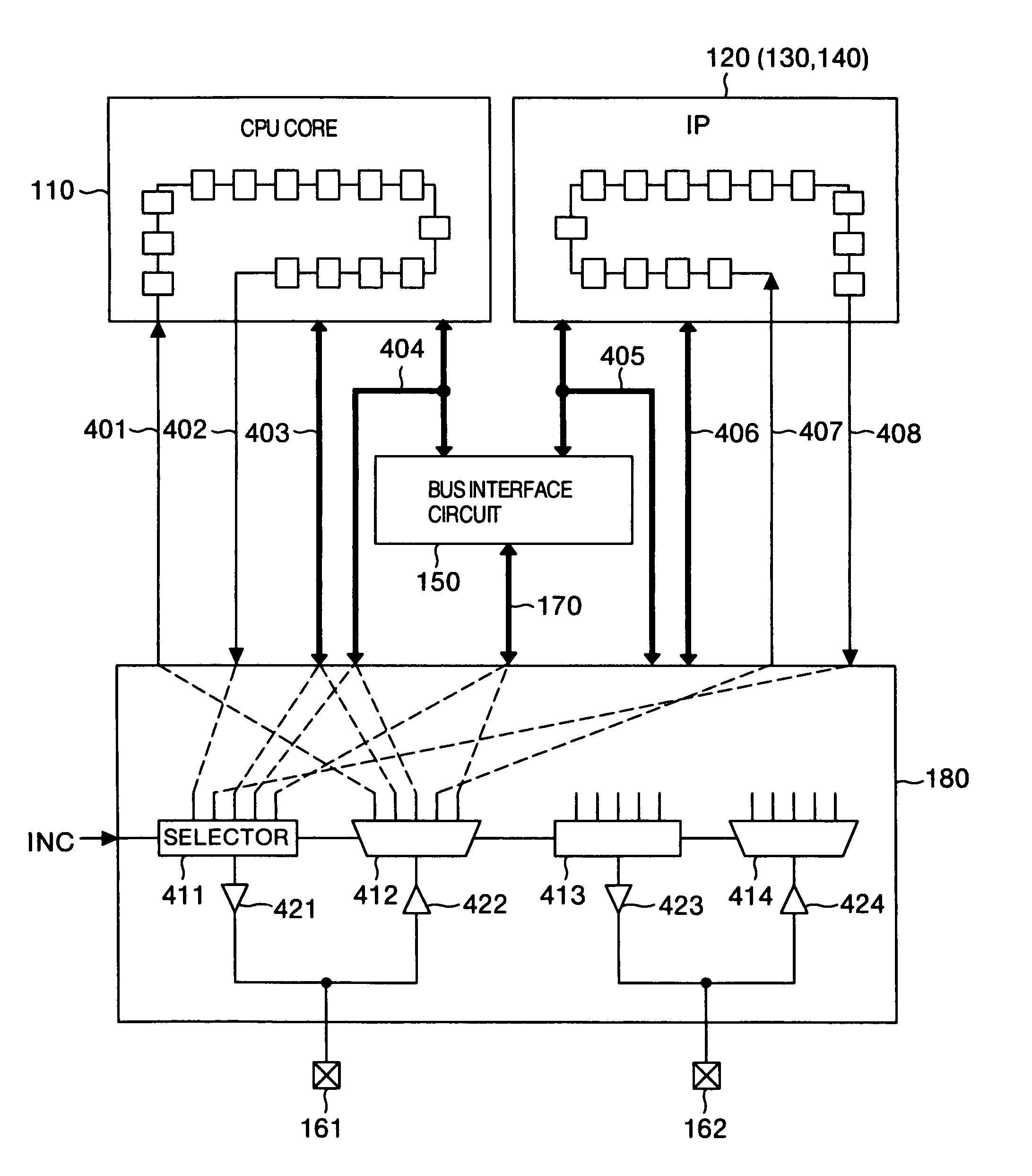 IC with internal interface switch for testability
