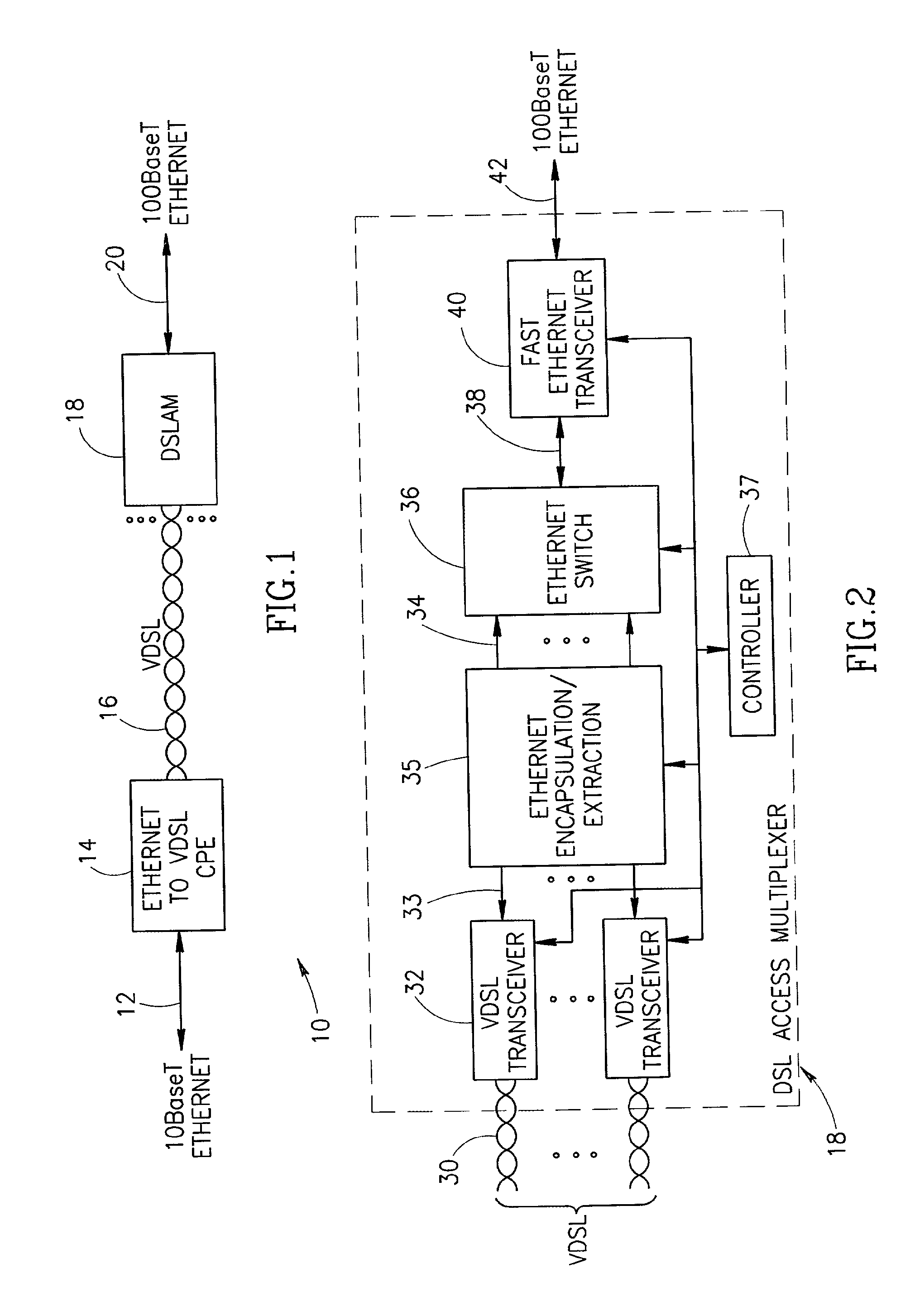 System for transporting ethernet frames over very high speed digital subscriber lines