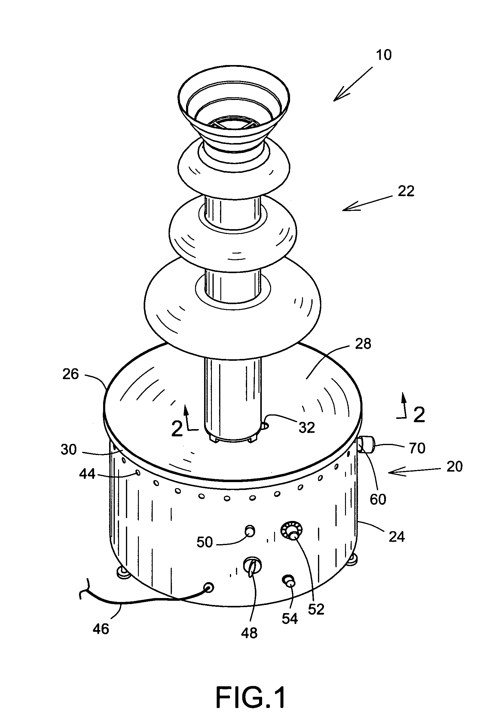 Chocolate fountain apparatus with output port