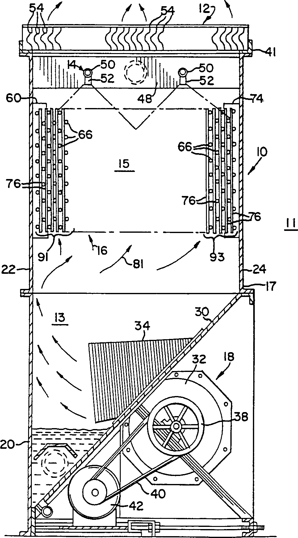 Circulating device for sealed pipeline cooling tower