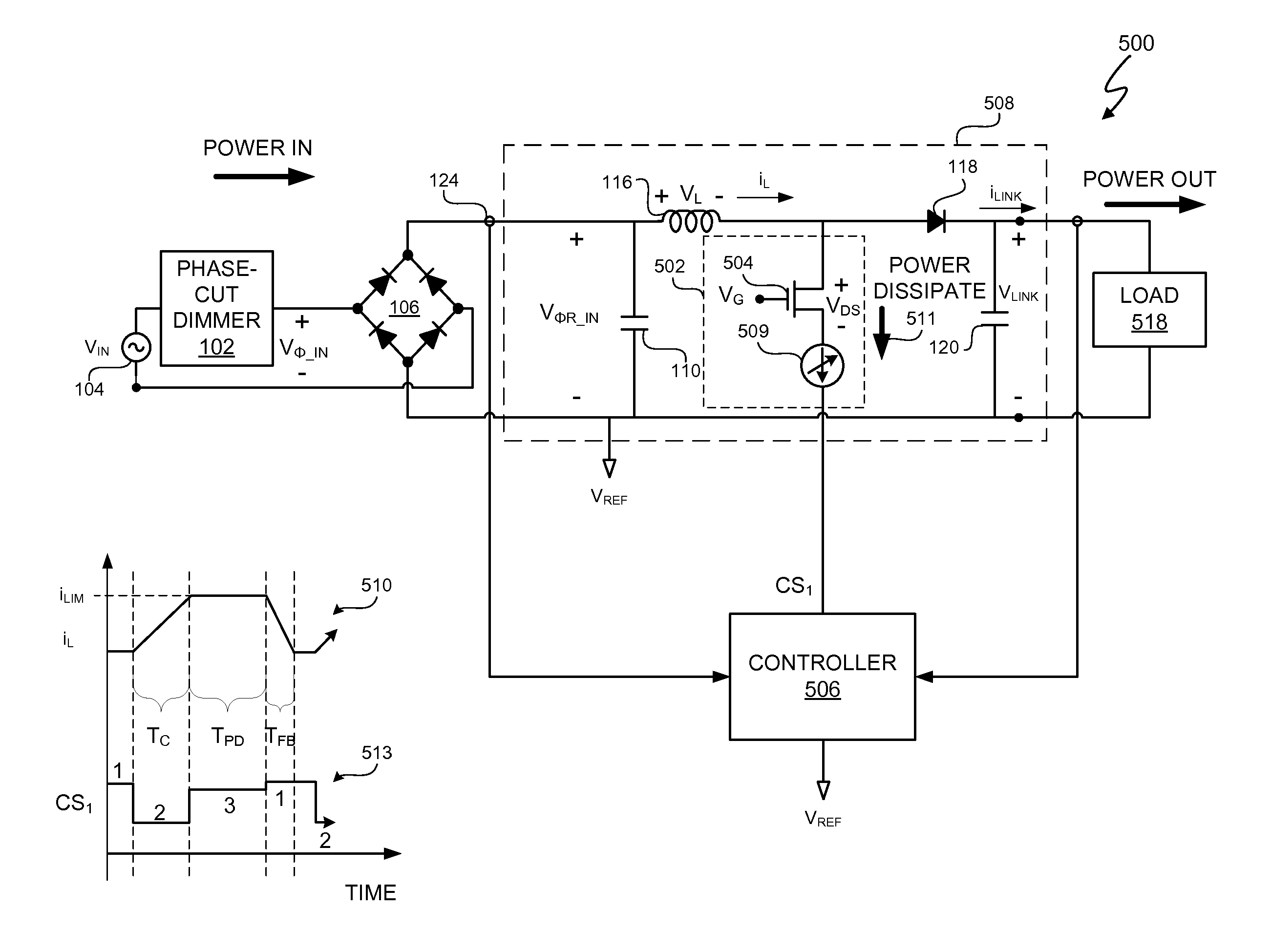 Controlled power dissipation in a switch path in a lighting system