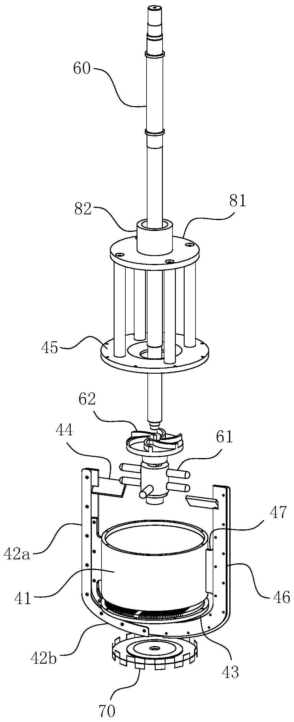 A concentric double-shaft vacuum hydraulic basket grinder