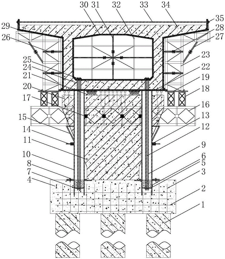 Secondary locking and temporary fixation structure for main pier of cross-river bridge and construction method