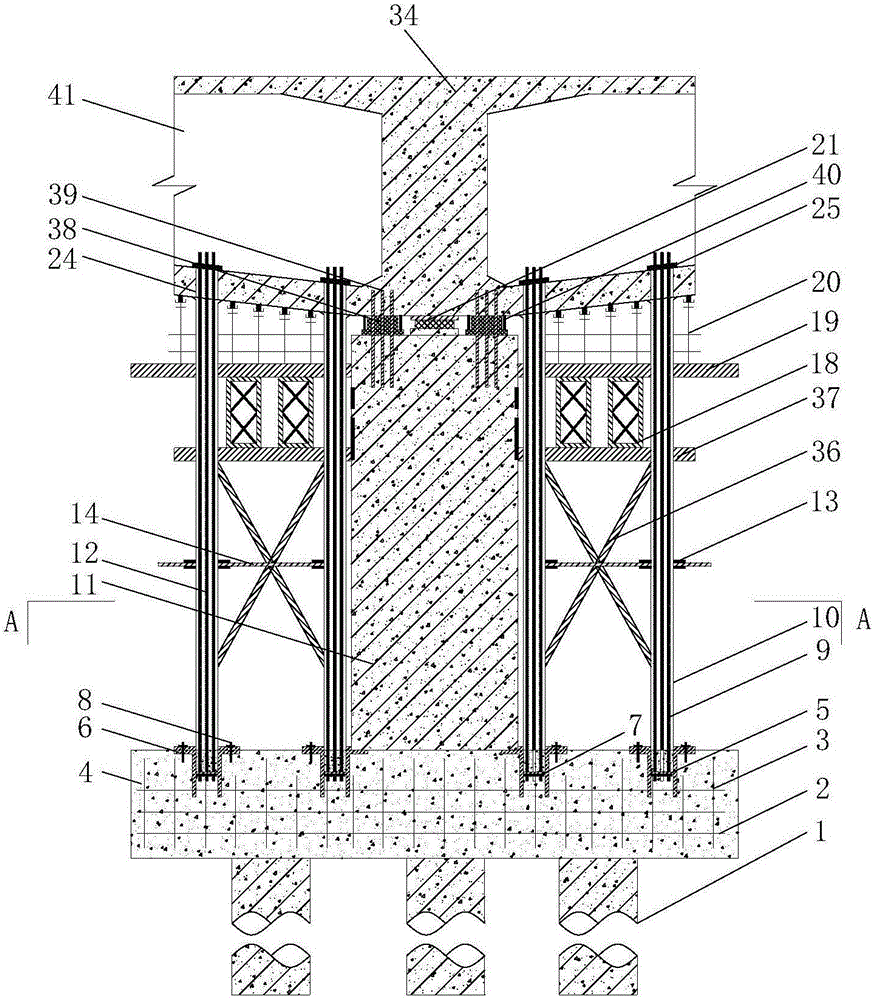 Secondary locking and temporary fixation structure for main pier of cross-river bridge and construction method