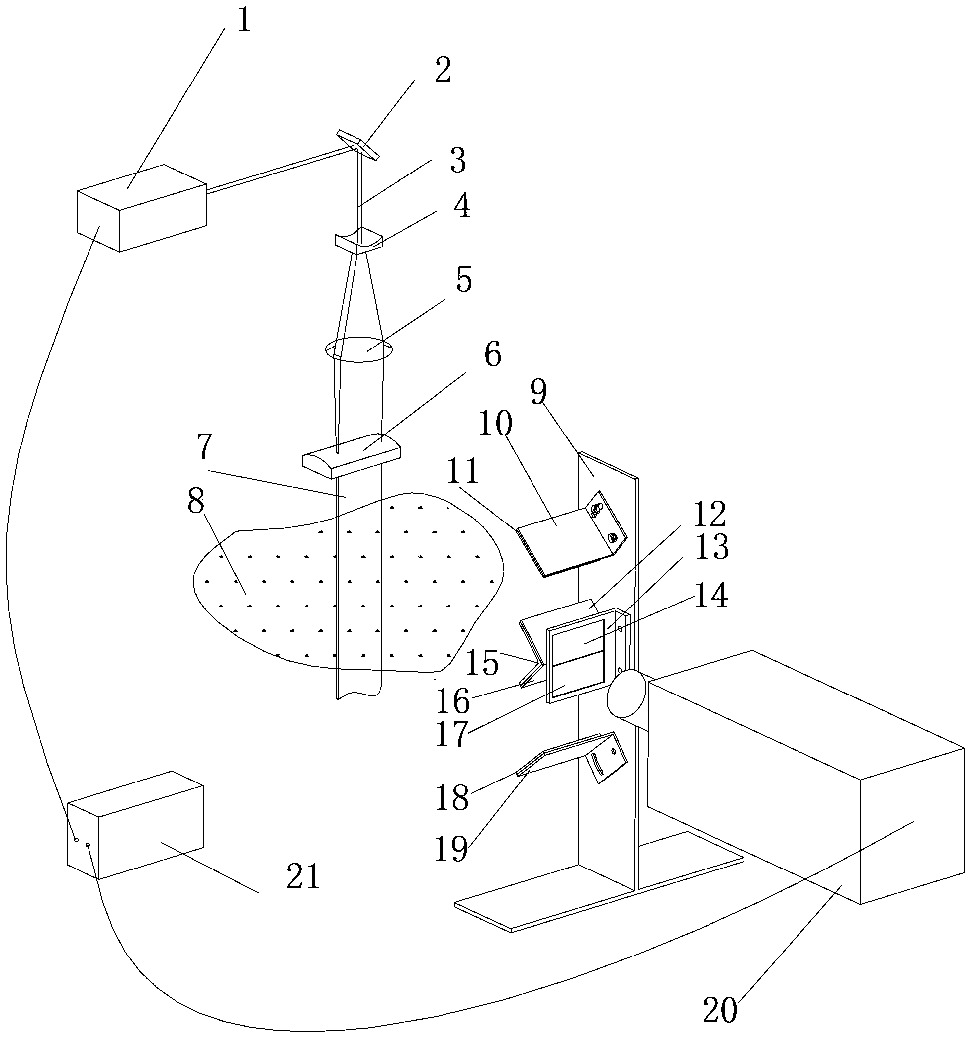 Device for spray-field particle-size horizontal distribution measurement by dual-spectrum imaging