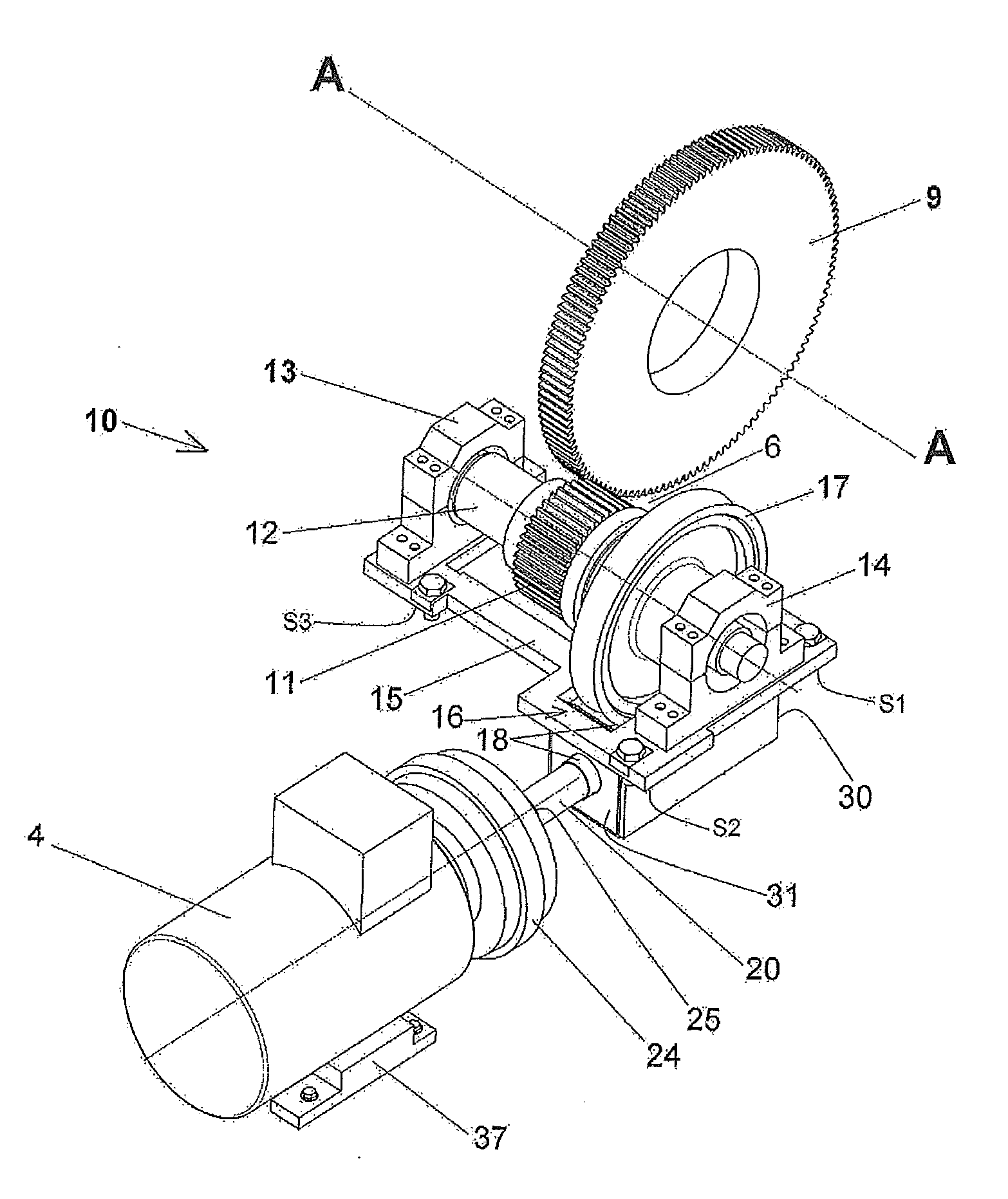 Barring gear assembly for driving in rotation a shaft of a turbo-alternator group