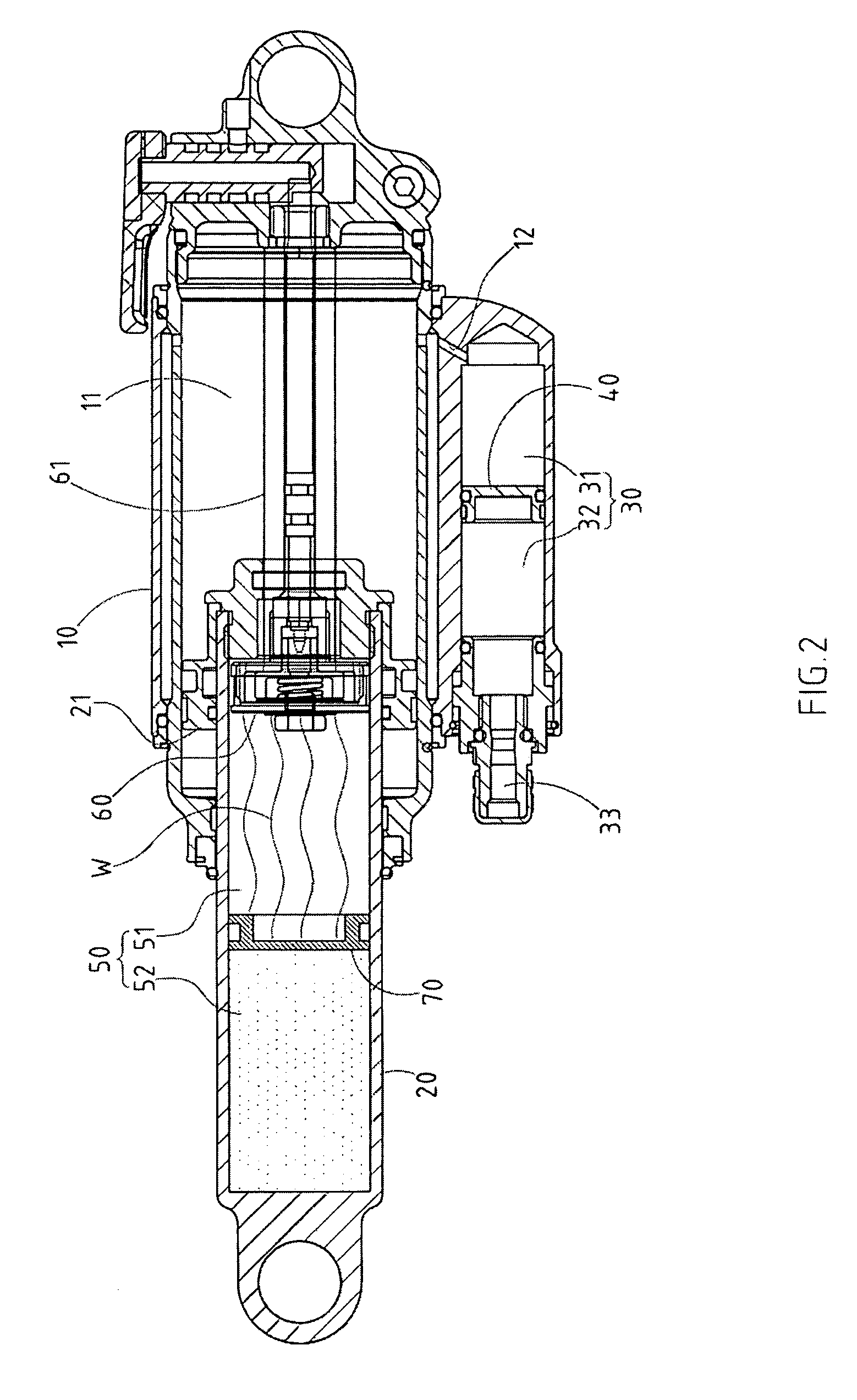 Pneumatic shock absorber with an ancillary air chamber