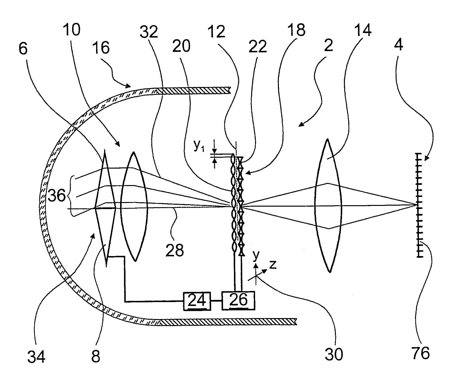 Optical arrangement for a homing head with movable optical elements