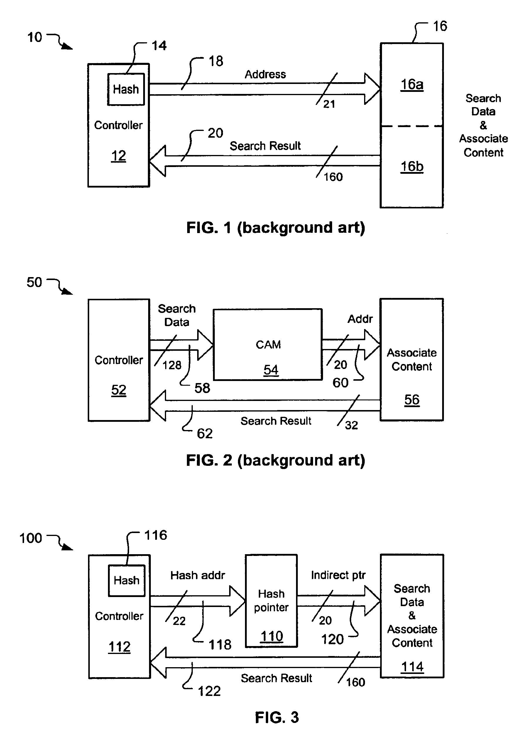 Large database search using content addressable memory and hash