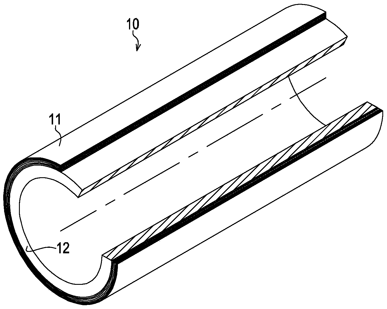 Tubing with sandwich layer made of fiber reinforced polymer composite material and method for manufacturing same