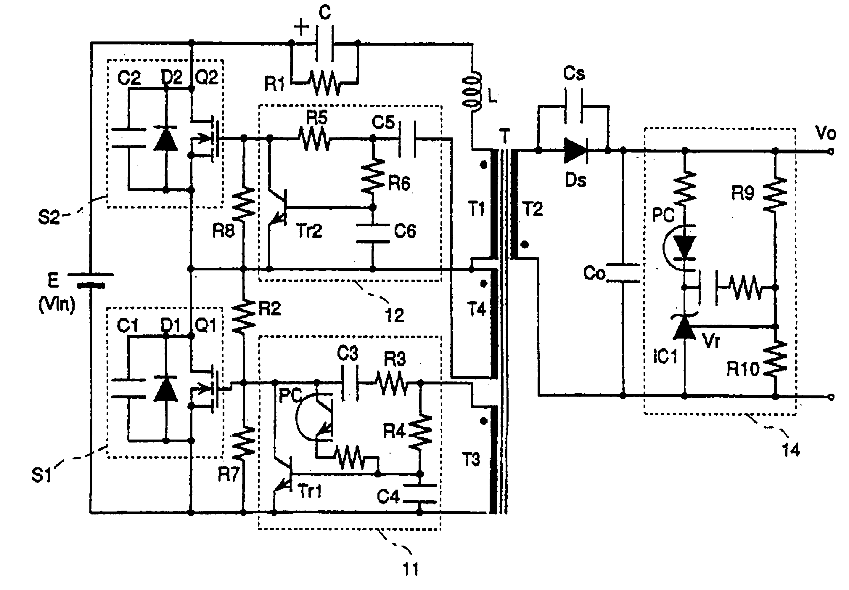 Switching power supply device having series capacitance