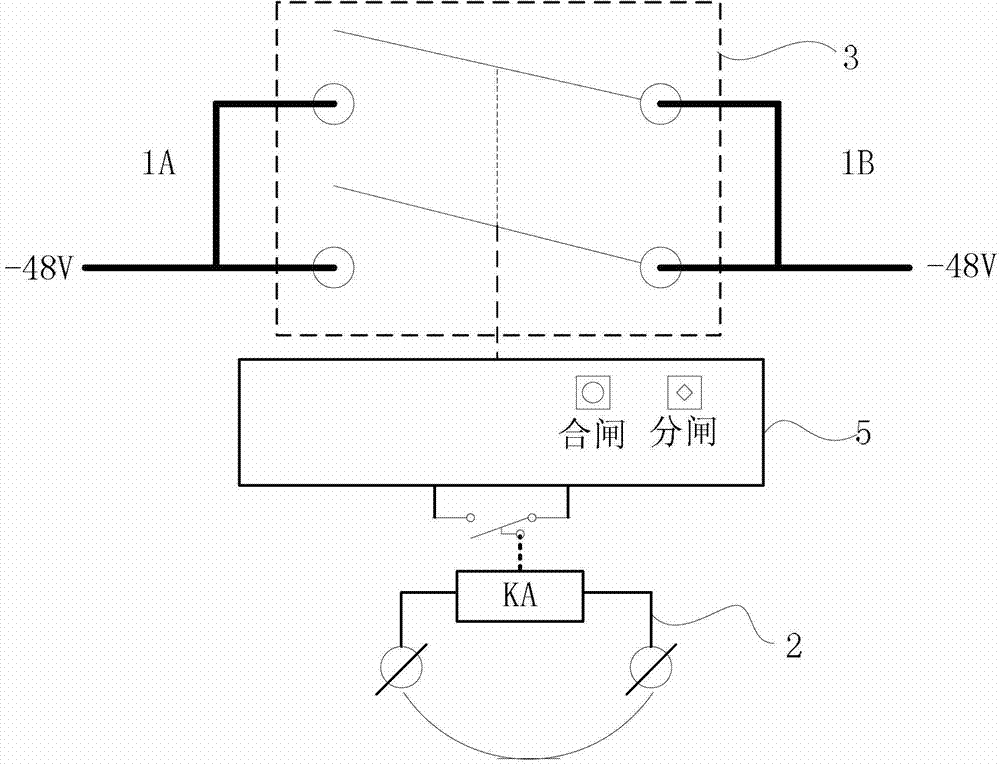 -48V direct current single system double-power-source storage battery contact device and switching method thereof