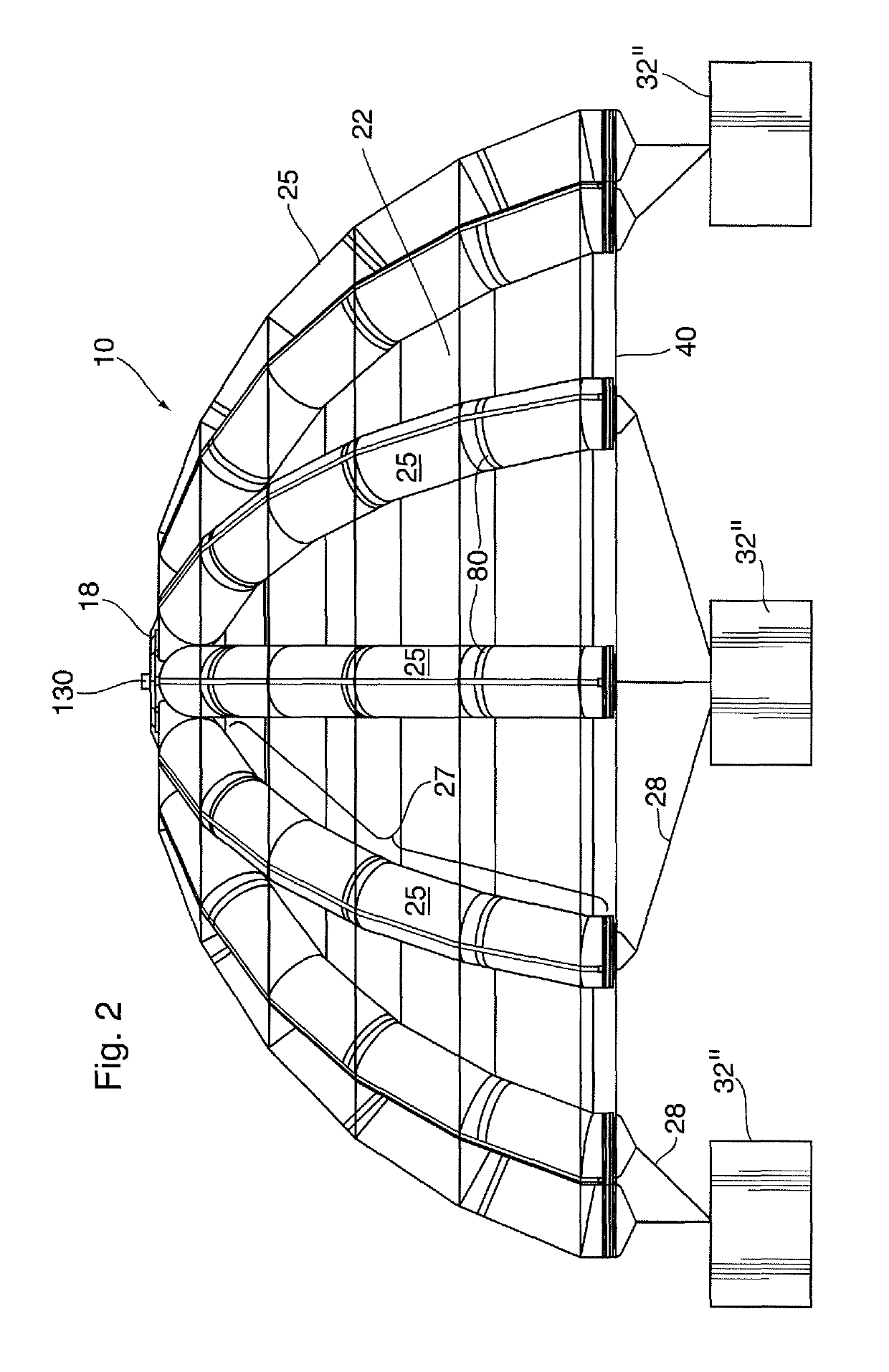 Structure with supporting inflatable beam members, and method for containing and recovering hydrocarbons or toxic fluids leaking from a compromised sub-sea structure