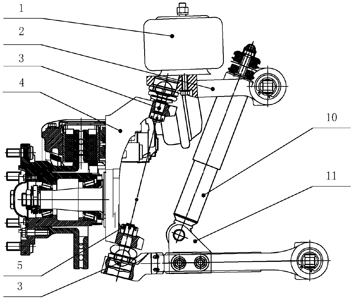 Independent suspension front axle with virtual kingpin structure