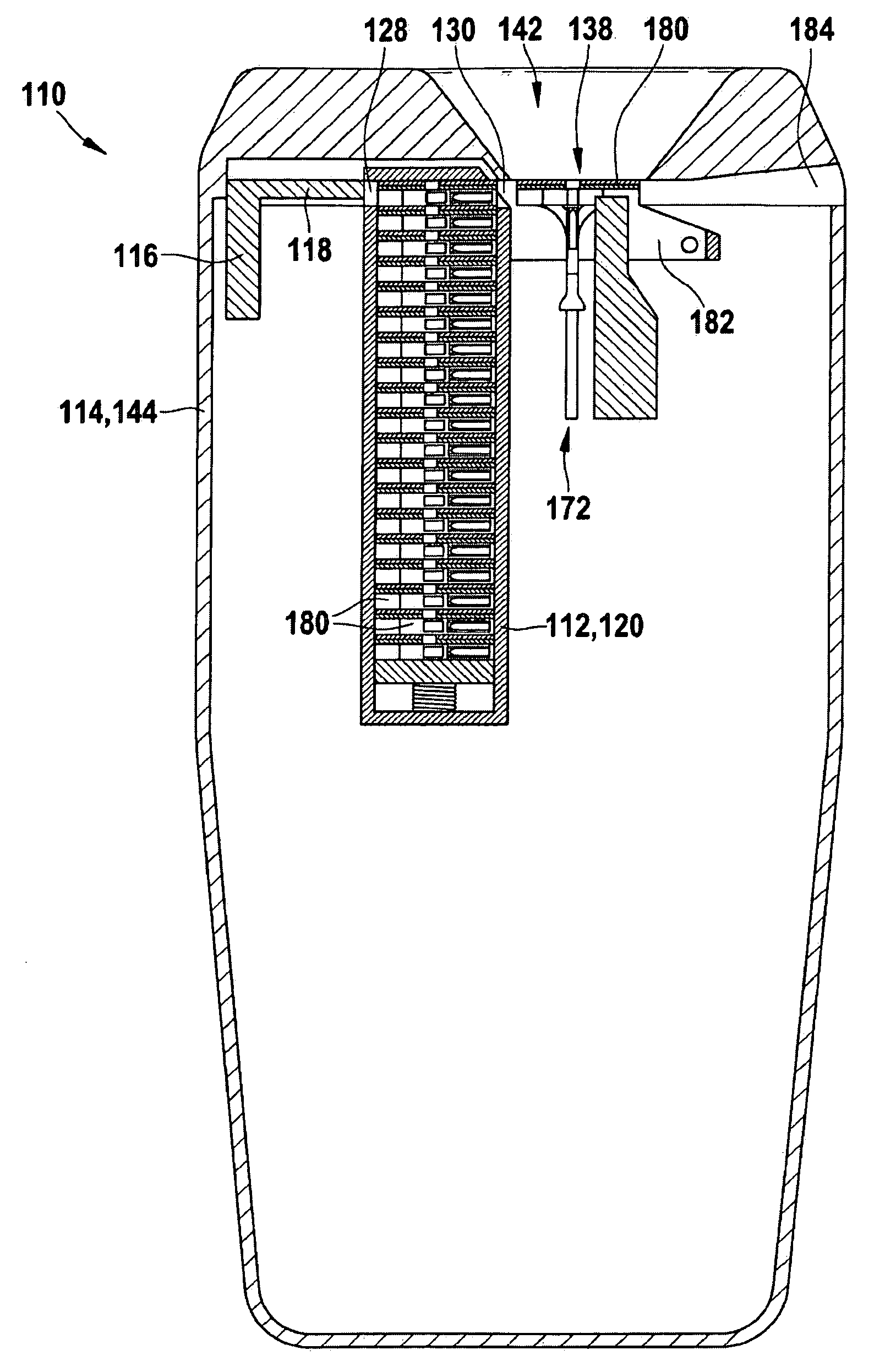 Analysis device with exchangeable test element magazine
