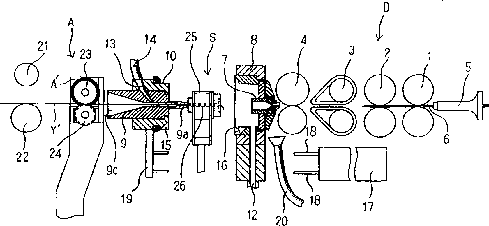 Connecting method and device of spinning machinery