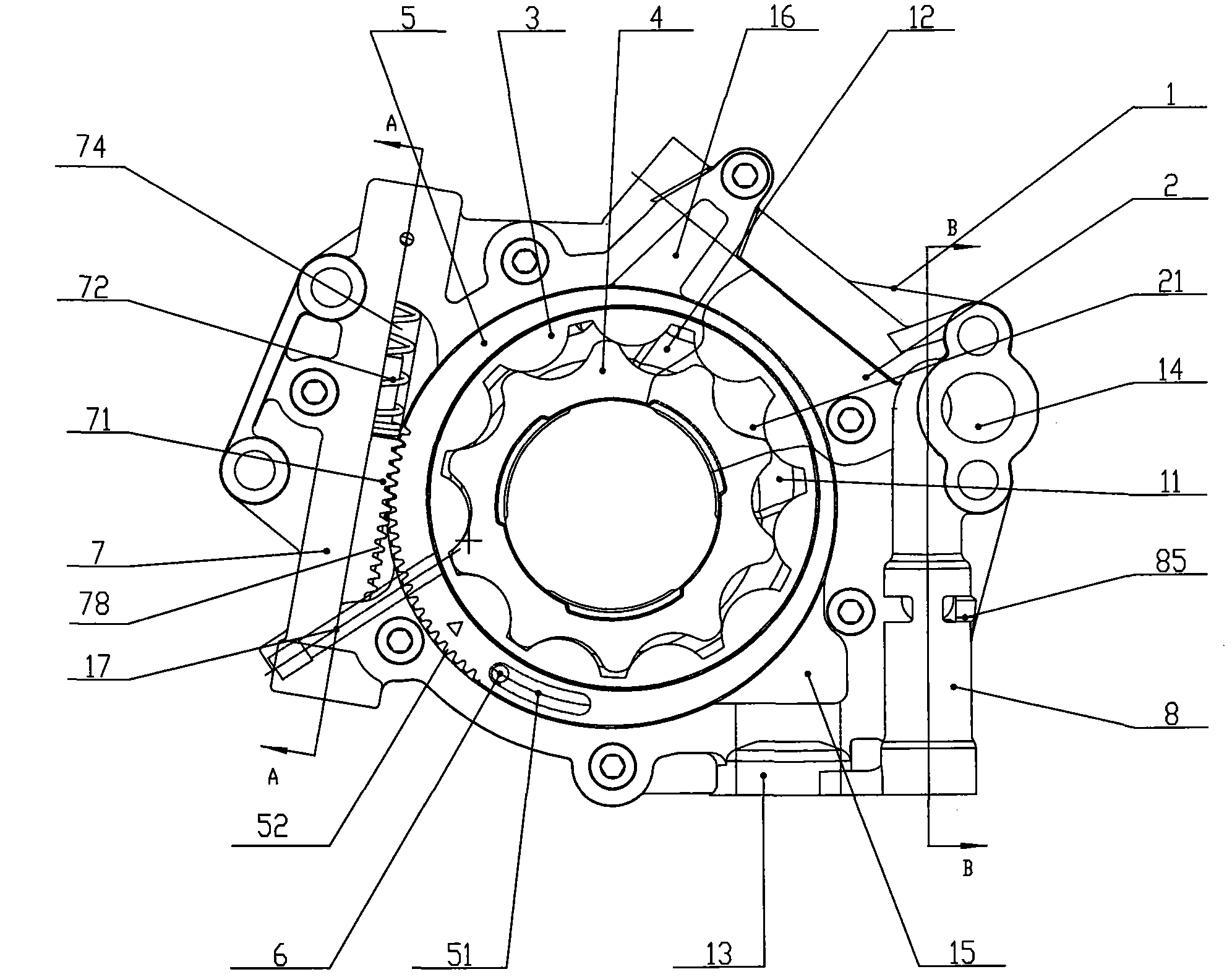 Eccentrically-adjusted variable rotor oil pump