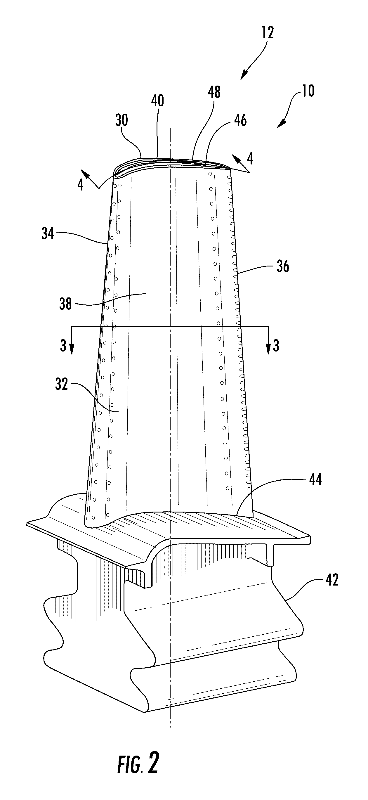 Turbine airfoil with an internal cooling system having trip strips with reduced pressure drop