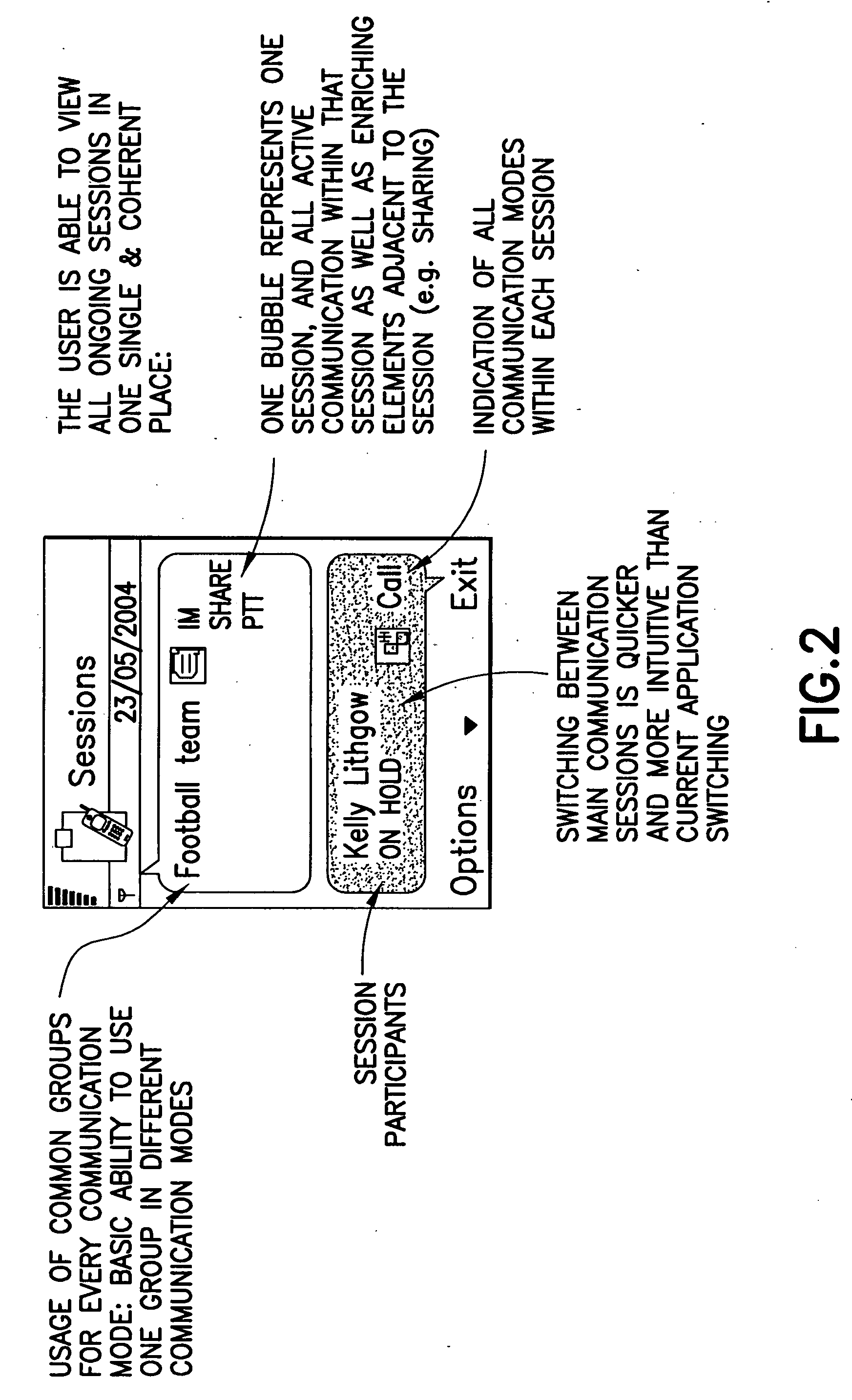 Method, apparatus and computer program product providing graphical user interface that facilitates management of multiple simultaneous communication sessions