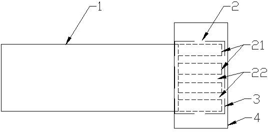 Adhesive adhering structure and adhesive adhering method for hollowed-out goldfinger of flexible circuit board