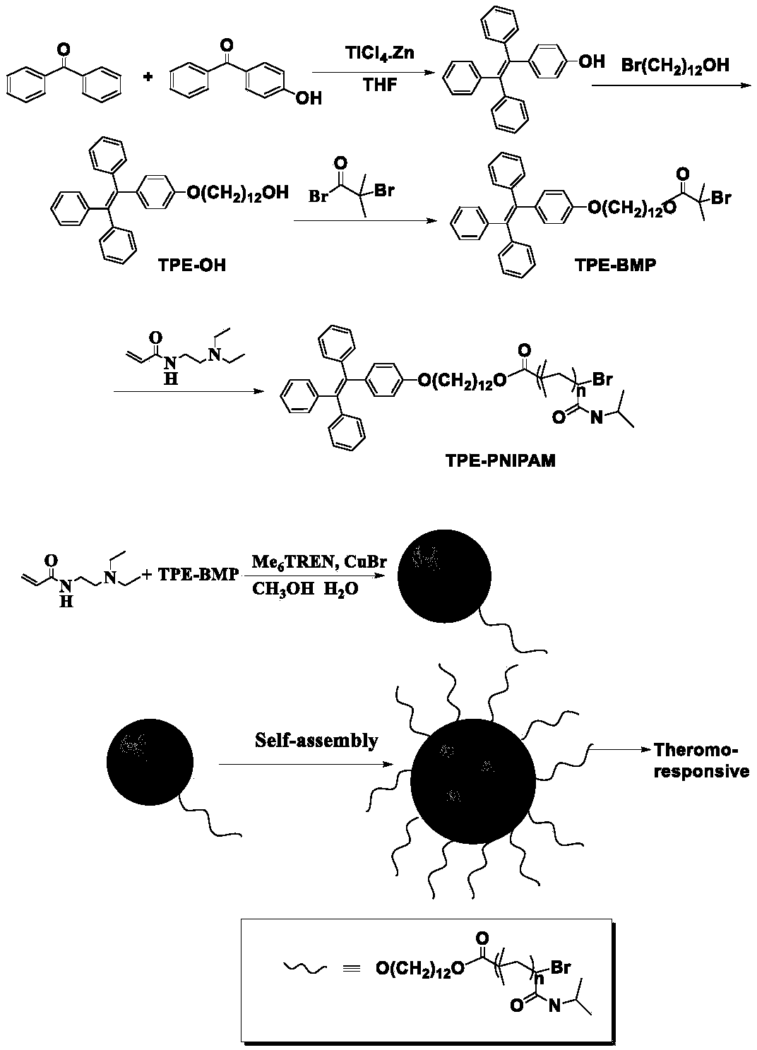 Temperature-responsive AIE fluorescent polymer nanoparticles, synthesis method and application thereof