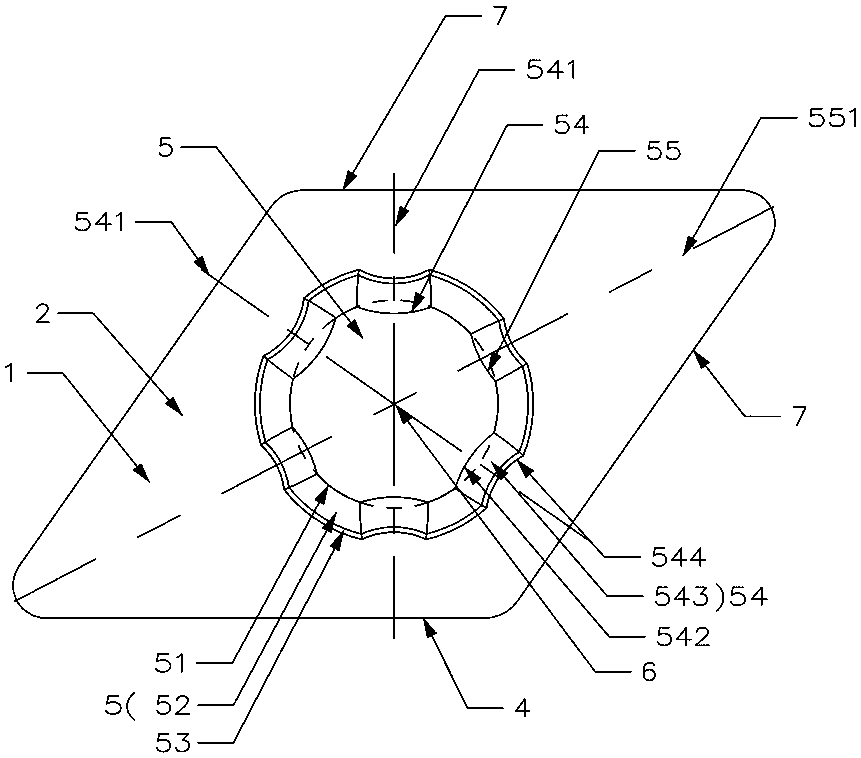 Polygonal cutting blade with bulge parts in hole and cutter
