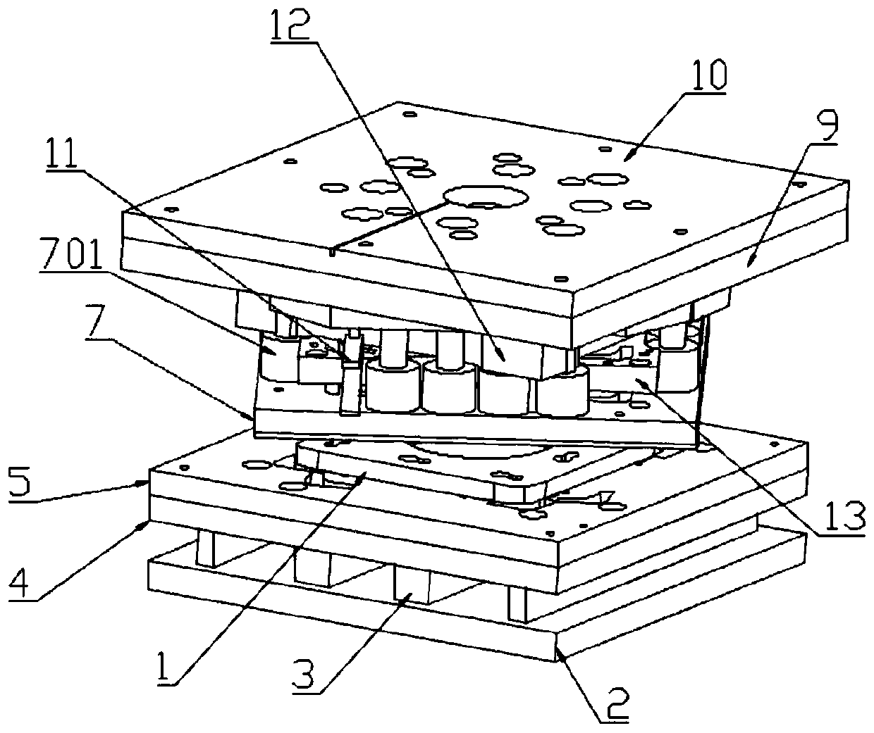 Multi-feature compound punching rotary die for tension plate and working method thereof