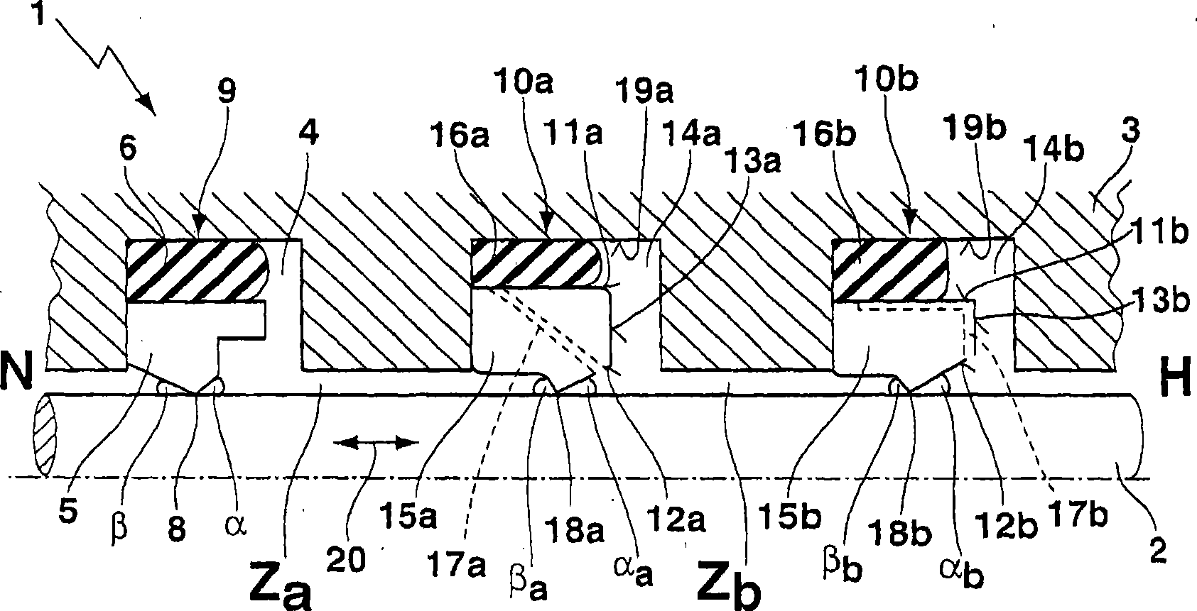 Sealing system with pressure relief elements and use of a sealing system for producing a pressure cascade in an intermediate space