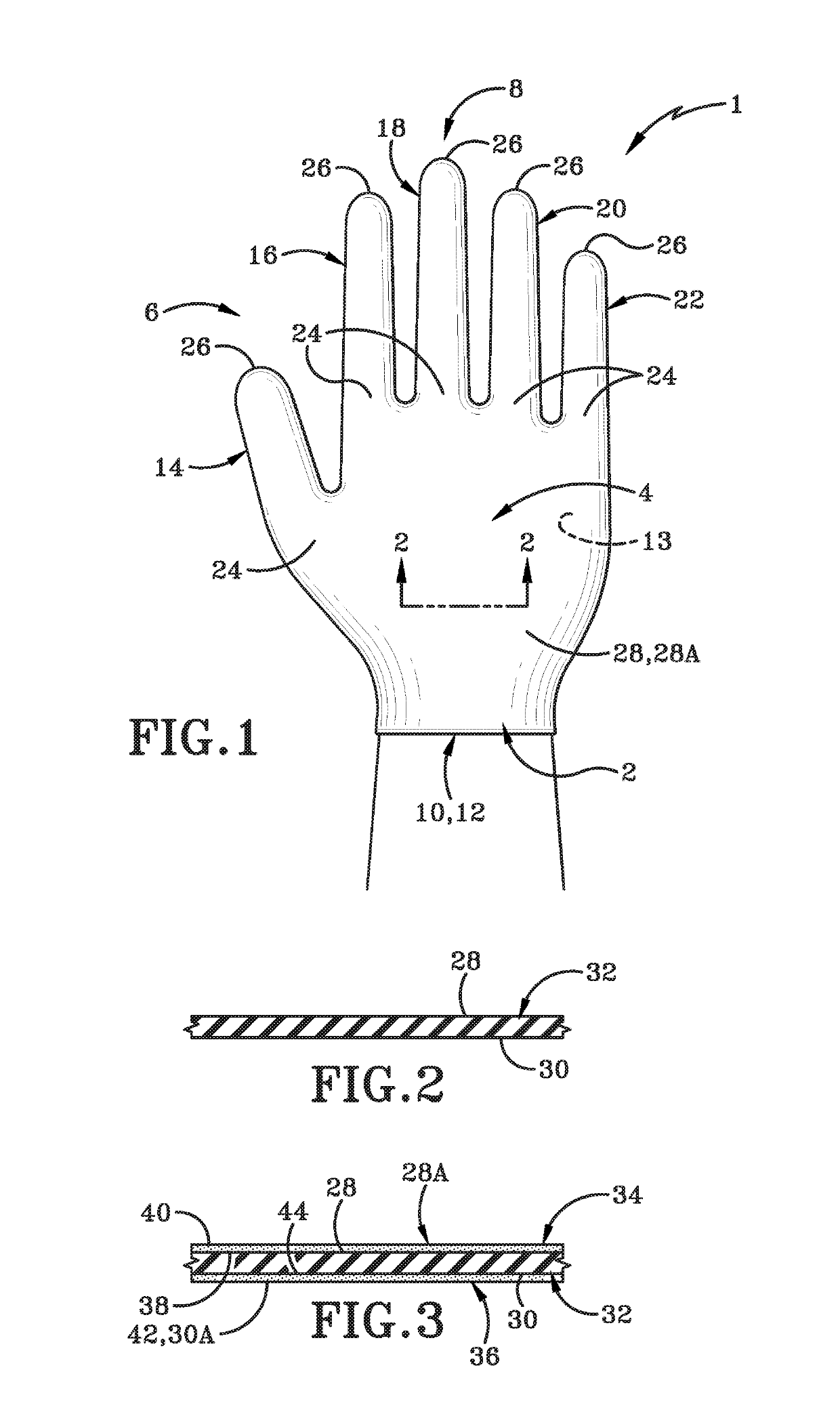 Glove with fingertip regions having a bullet-tip configuration