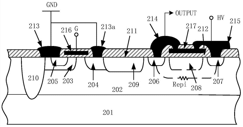 A silicon-based thin epitaxial single-resurf level-shift structure