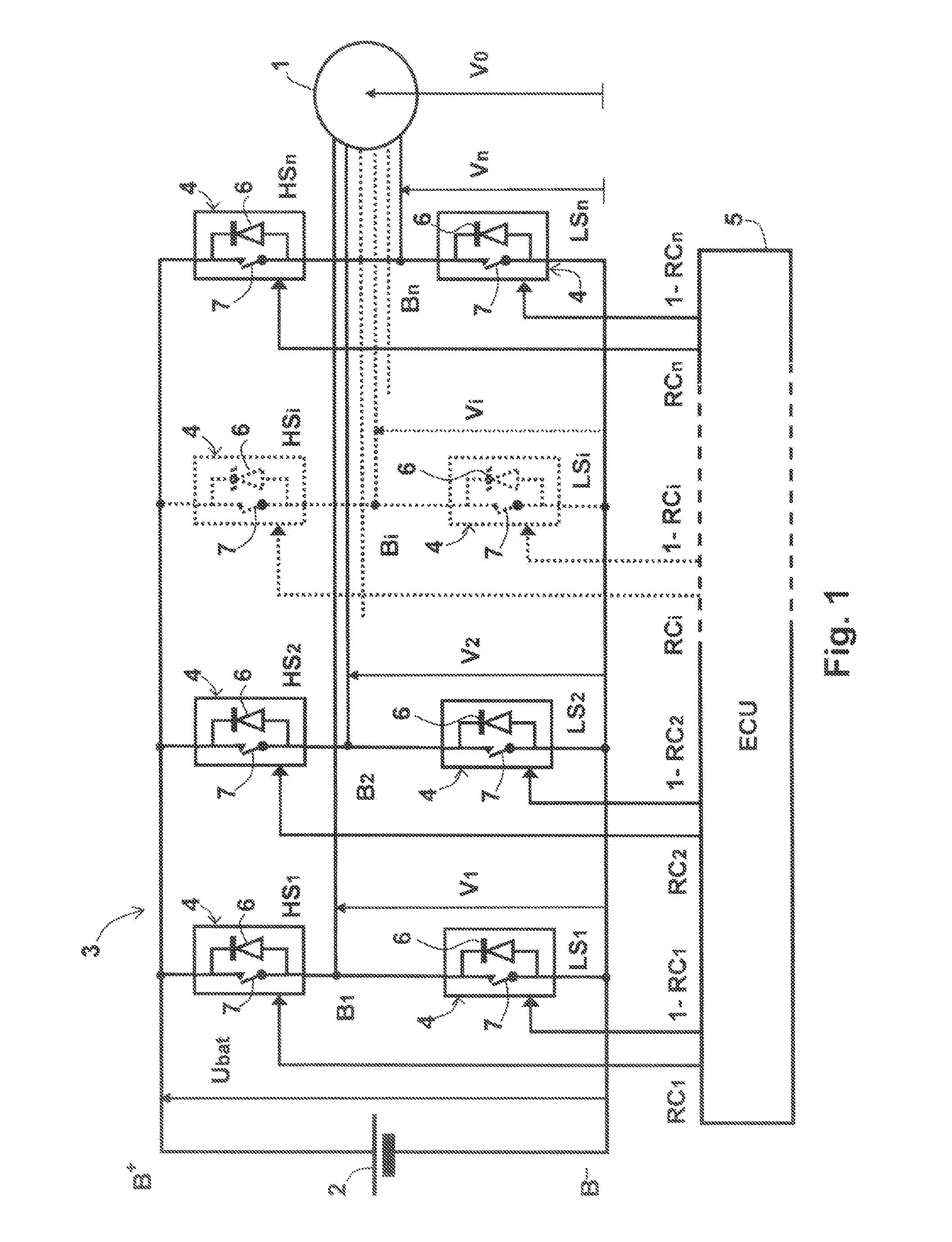 Method for controlling a power bridge, and corresponding control device, power bridge and rotary electric machine system