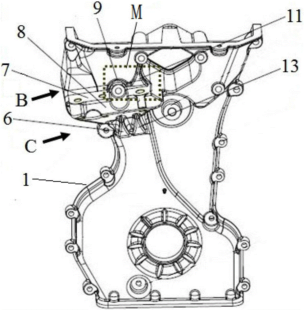 Engine front cover with suspension right bracket installation structure