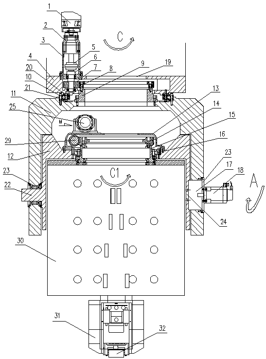 A rotary device for automatic silk laying equipment