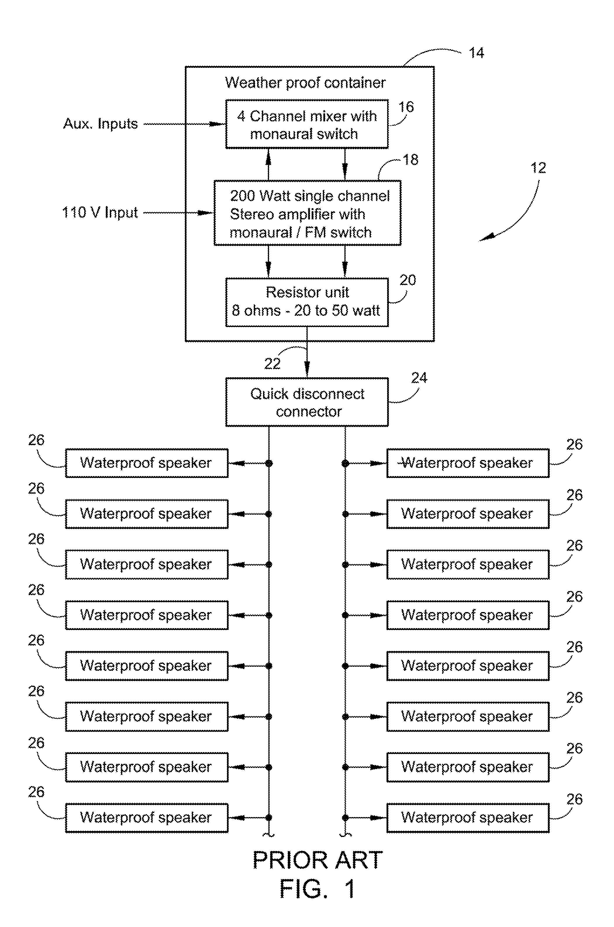 Stereo to monaural multi-speaker parallel wiring system